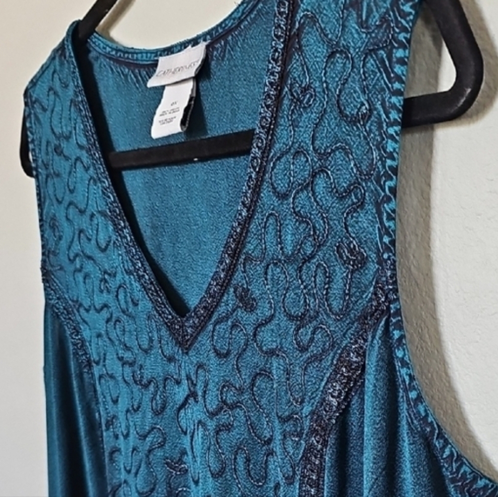 Catherines Fairy Goth Victorian Steampunk Teal Embroidered Maxi House Dress 0X - Picture 4 of 7